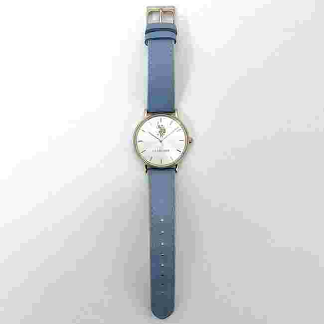US Polo Watch f-21643 Silver Gold Light Blue Watch Unisex SS Leather Used