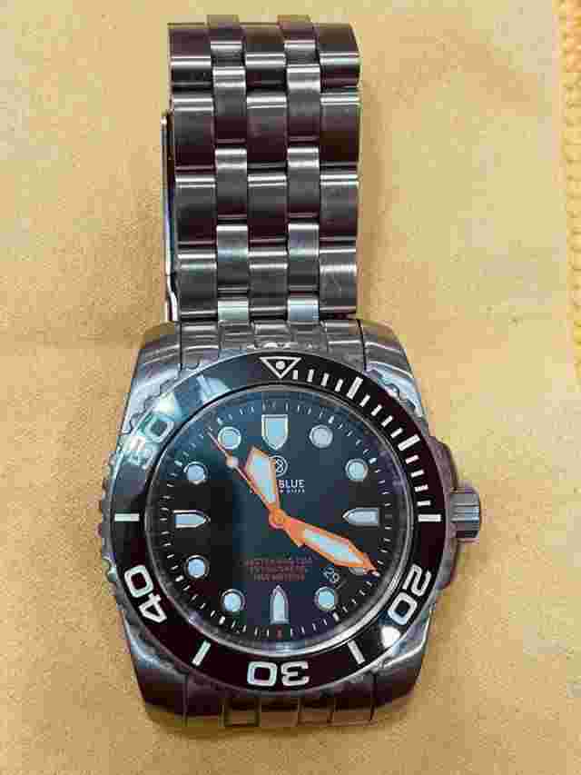 Deep Blue Master 1000 Automatic Dive Watch Black Orange Red Text Rare Vintage