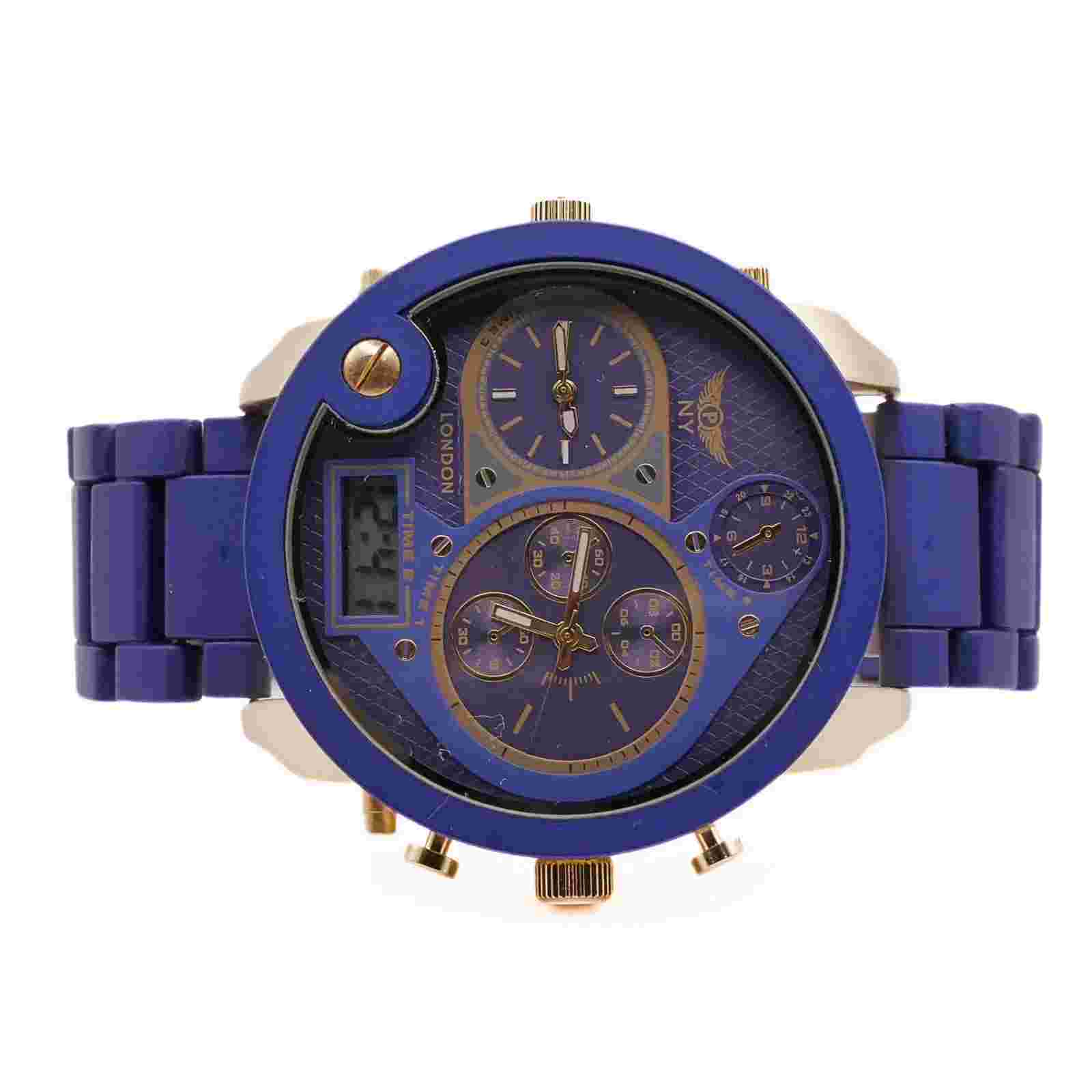 NY LONDON Blue and Blue face Men’s Metal Strap Date Analog and Digital Quartz