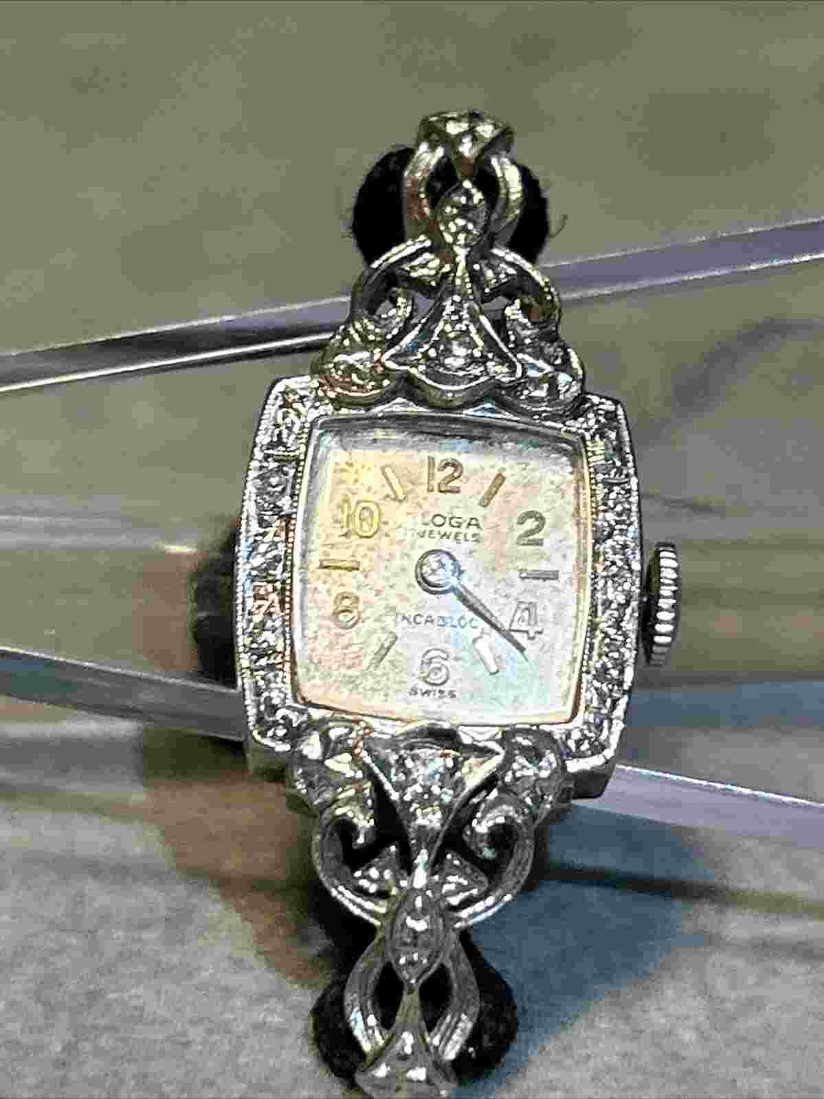 Eloga 17 Jewels Vintage Swiss Ladies Watch Platinum or White Gold ? W/ Diamonds