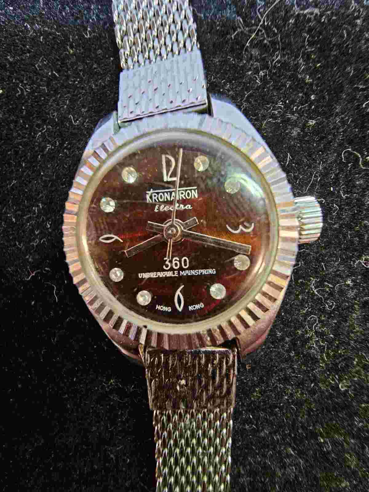 Vtg Kronatron Electra 360 Lady's wrist watch stainless steel- works- S60