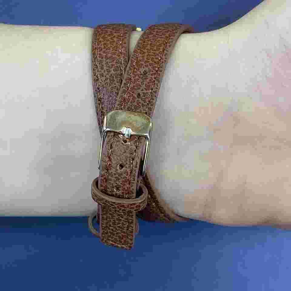 American Eagle Brown Faux Leather White Face Gold Bezel Wrap Around Watch