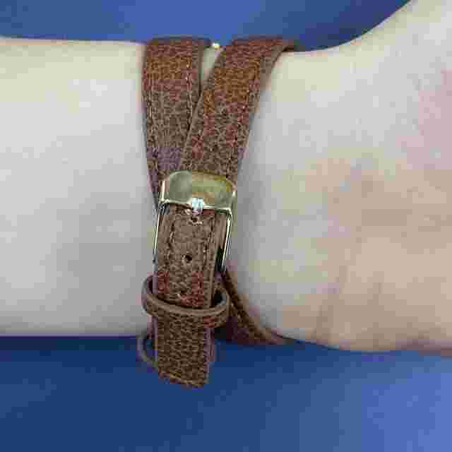 American Eagle Brown Faux Leather White Face Gold Bezel Wrap Around Watch