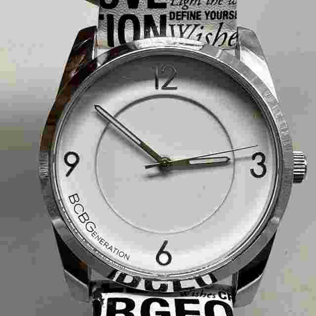 BCBGeneration Watch Women Silver Tone Black White Band New Battery 8.5"