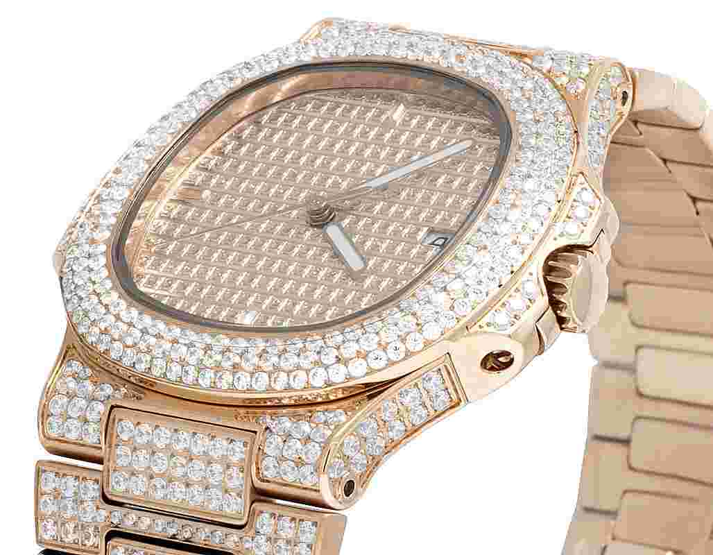 Mens Iced Rose Stainless Steel 40MM PP Cubic Zirconia Watch