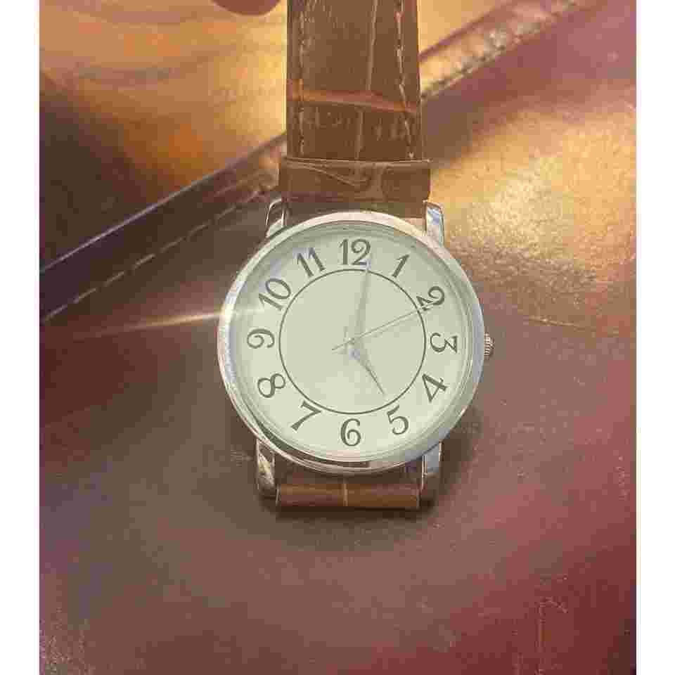 Unisex 35mm Silver Tone Calvin Hill Watch with Brown Band, Easy to Read Dial