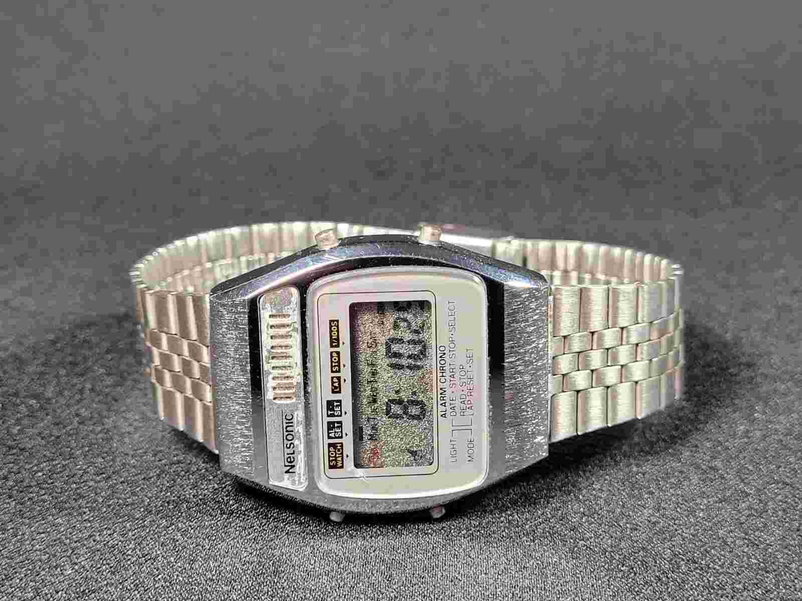 Vintage Nelsonic Alarm Chrono Wrist Watch Works With Fresh Battery I-15295
