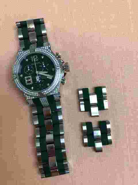 RENATO BEAUTY CHRONO WATCH  DIAMONDS ON BEZEL & SIDES GREEN FACE AND DOWN BAND