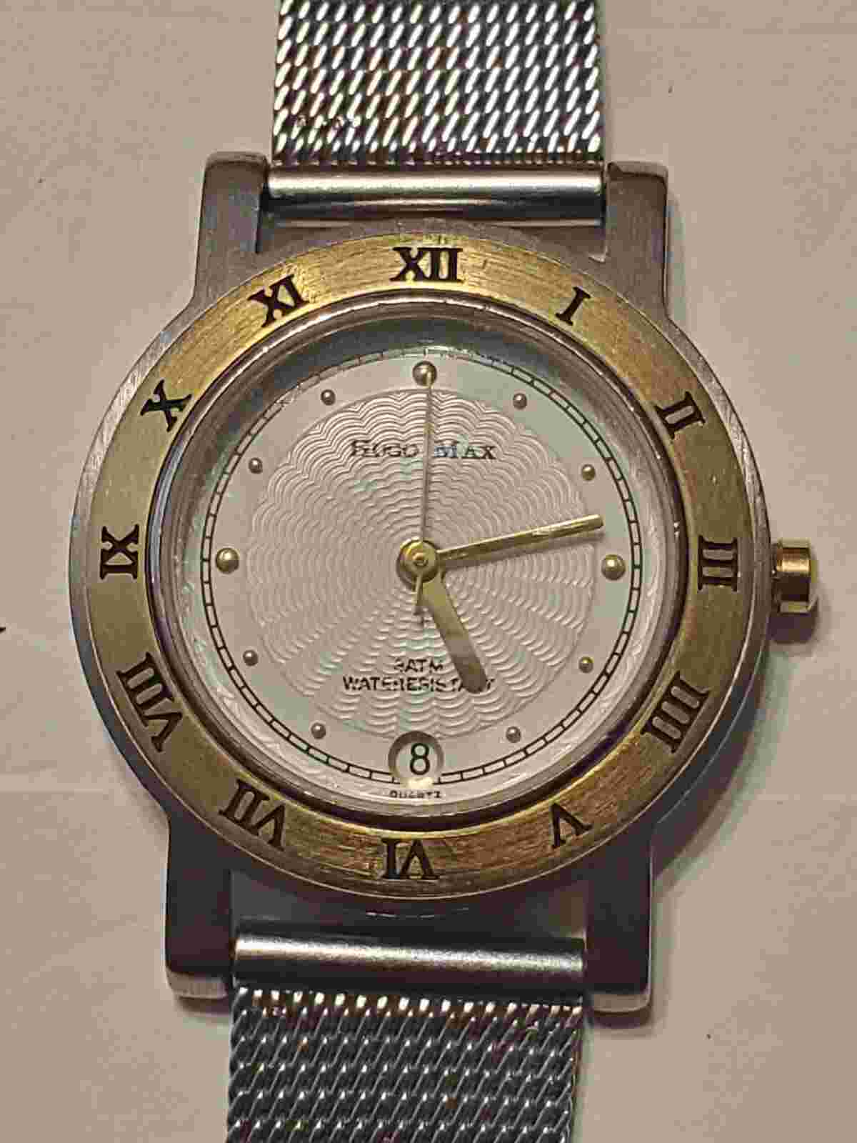 Vintage Authentic Hugo Max Euro Design 18 K GOLD Plated Mens Watch