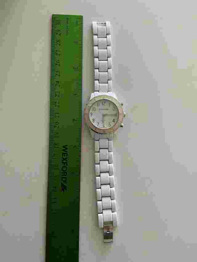 Lane Bryant White Dial Round Case Link Bracelet Band Watch Works Great New Batt.