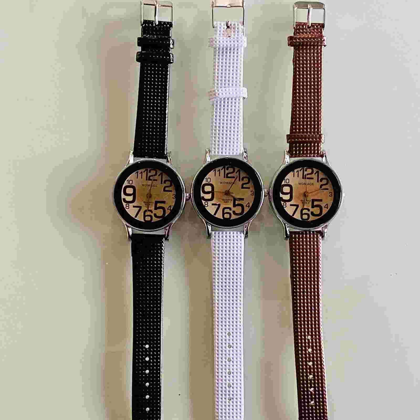 Lot of 3-Qty, Big Numbers faux Leather women watches