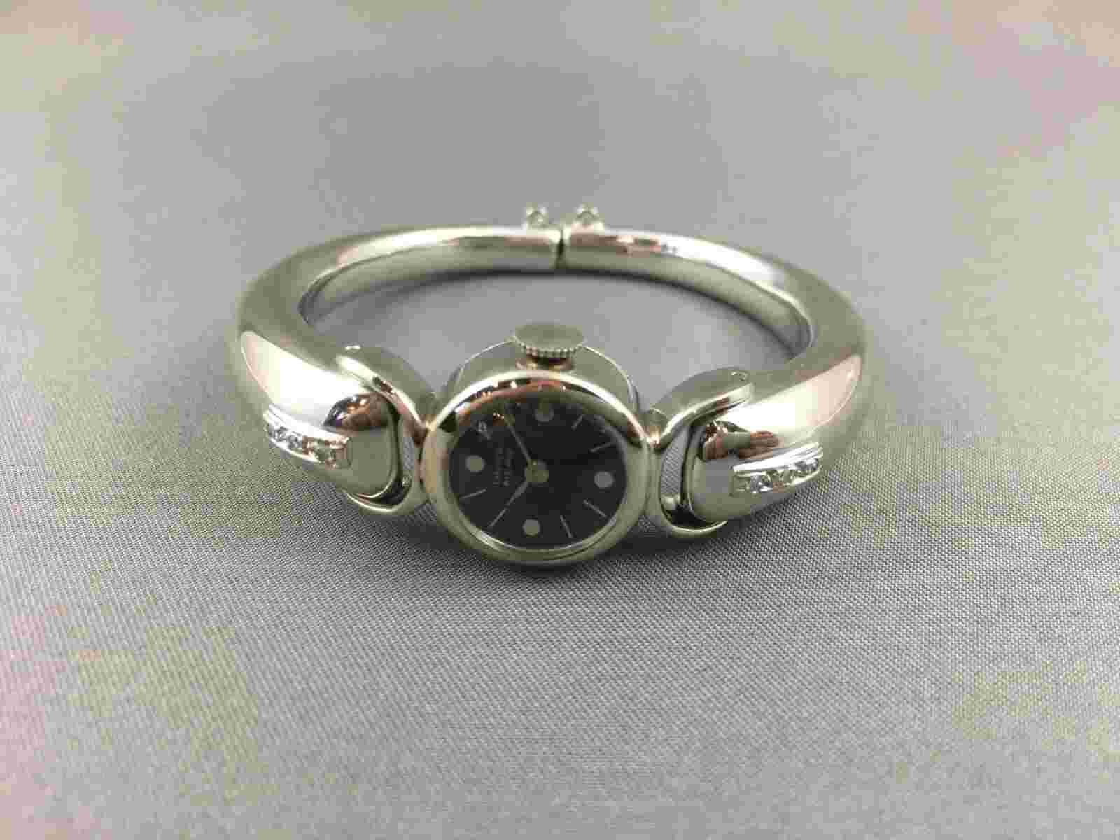 Vintage Ladies Lucien Piccard 14k Gold Diamond Hinge Bangle Bracelet Watch