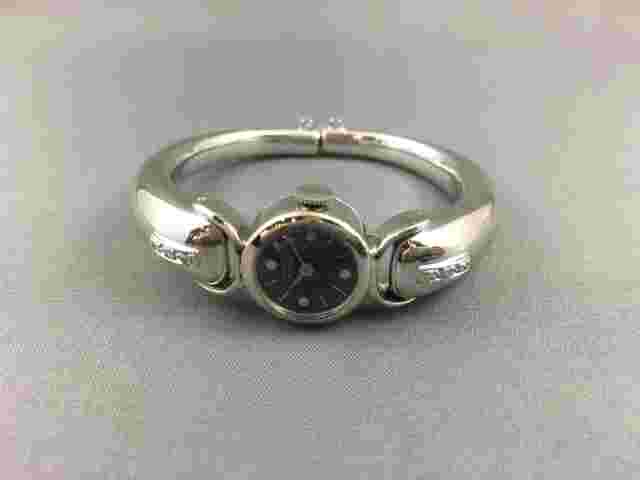 Vintage Ladies Lucien Piccard 14k Gold Diamond Hinge Bangle Bracelet Watch