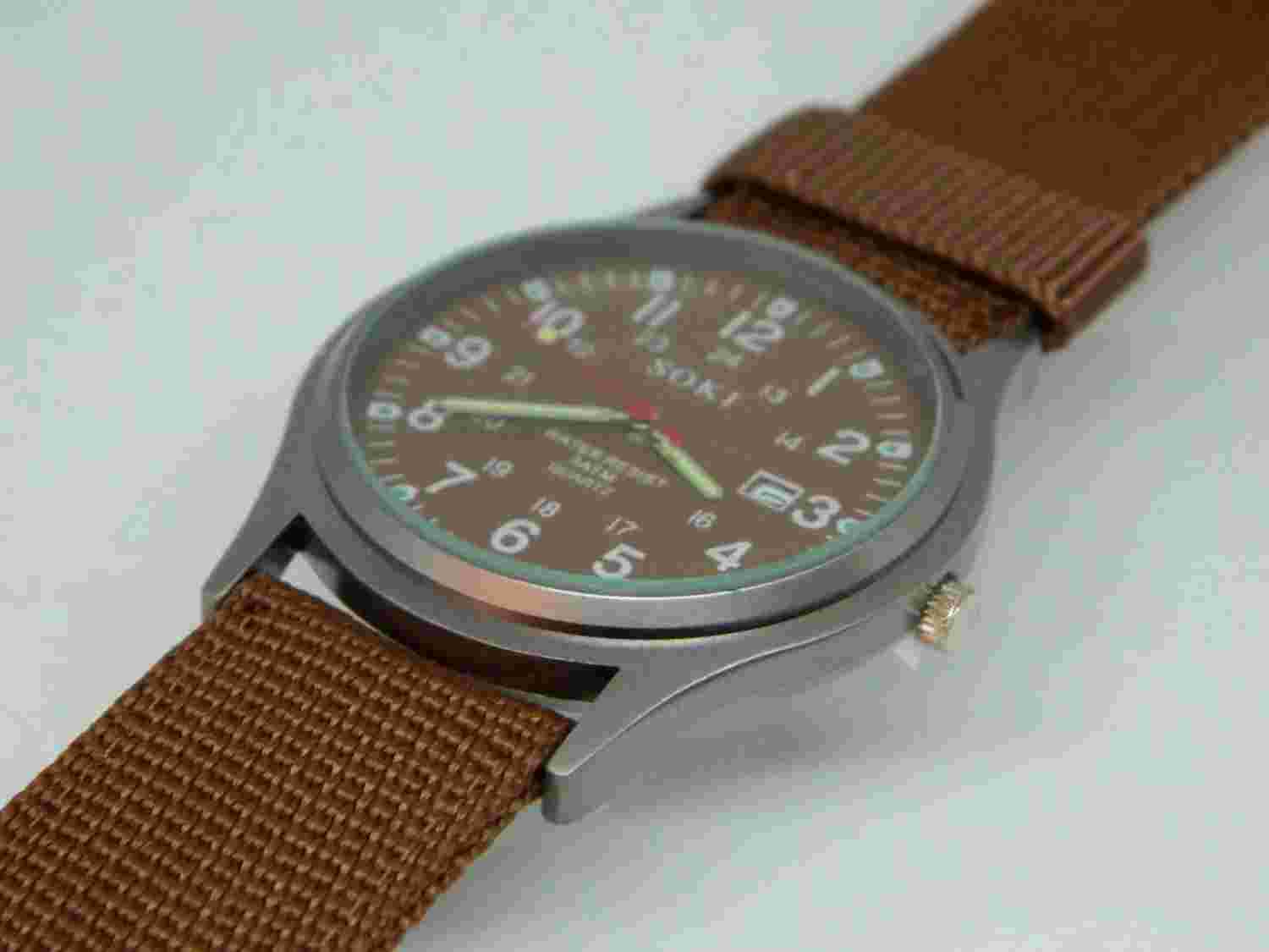 SOKI Men's Quartz Round Brown Dial Military style watch on Brown Canvas Strap