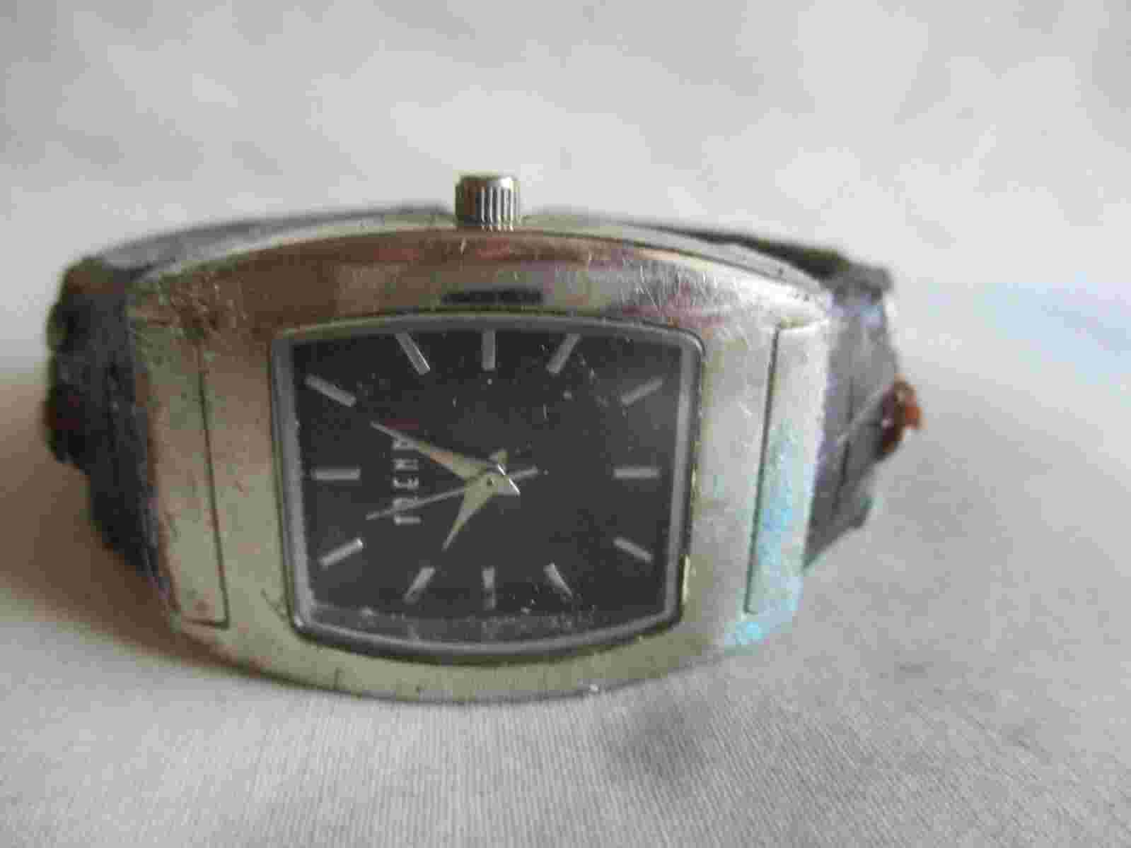 Trendz Wristwatch Silver Tone Black Studded Cuff Band Rectangular Face