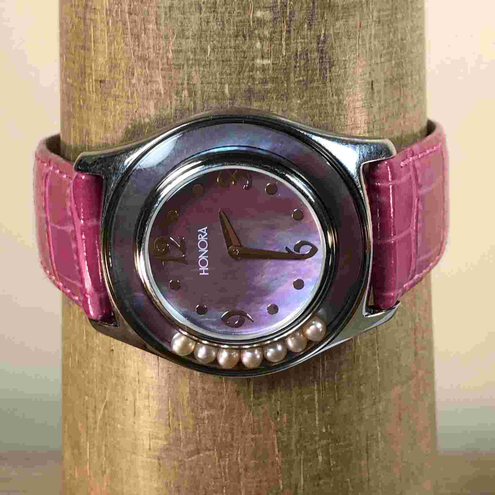 Honora Women Mother of Pearl Dial Floating Pearl Leather 36mm Quartz Watch7 1/2"