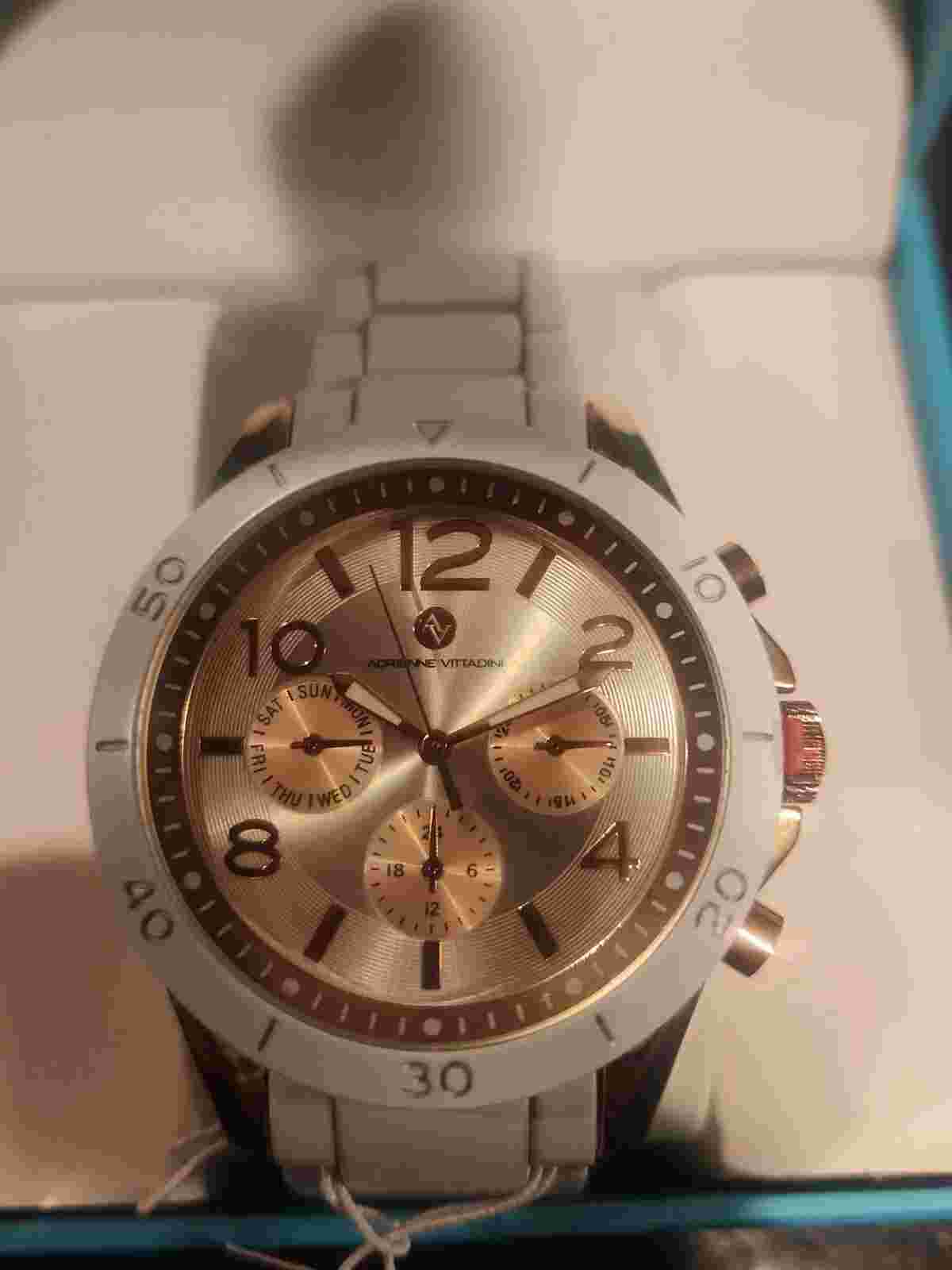 New (still attached to box) In Box Adrienne Vittadini Sport Goldtone Watch