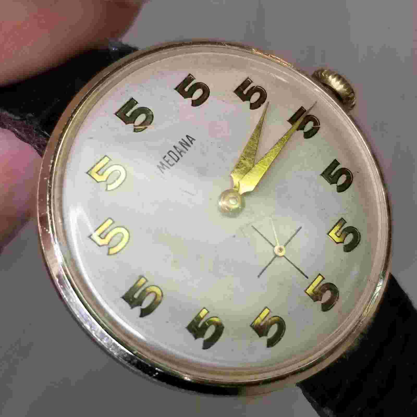 Vintage Medana “Happy Hour Always 5 O'Clock” Swiss Watch All Fives Alligatorcalf
