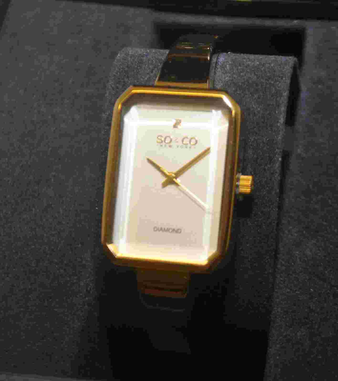 SO & CO New York Madison Diamond Rectangle Faceted Crystal Bangle Ladies Watch