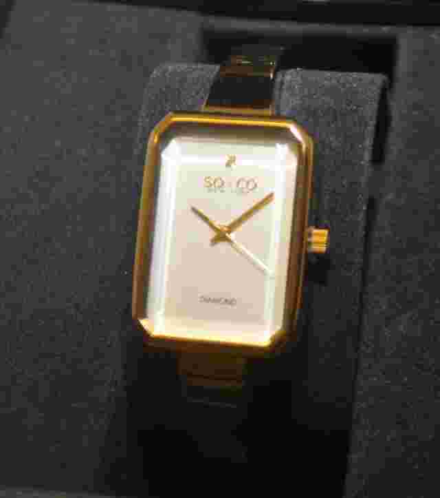 SO & CO New York Madison Diamond Rectangle Faceted Crystal Bangle Ladies Watch