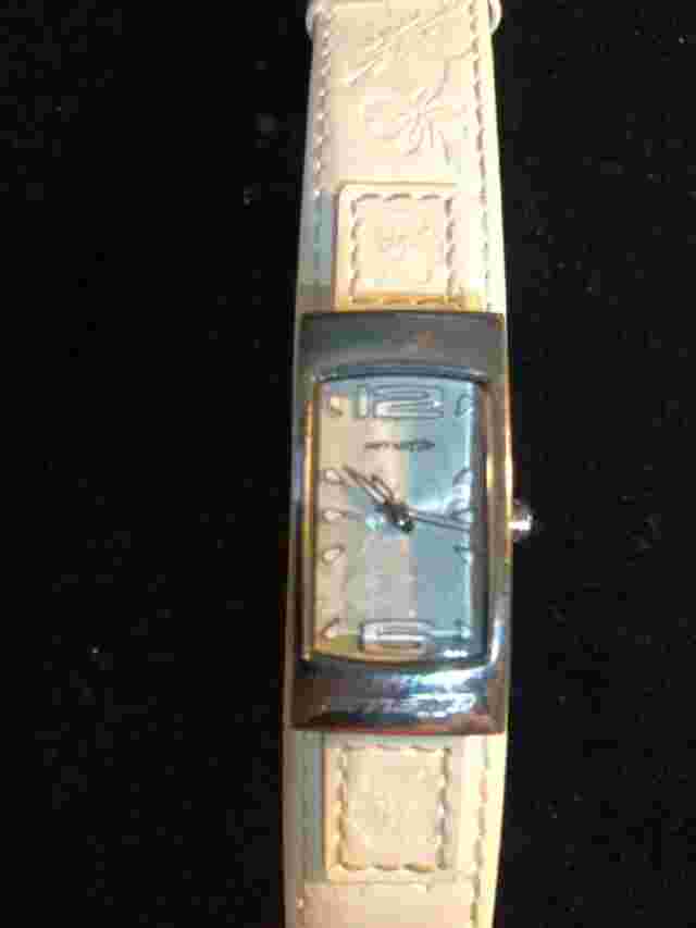 Arnette Watch Women 17mm Silver Tone Floral Dial White Leather Band New Battery
