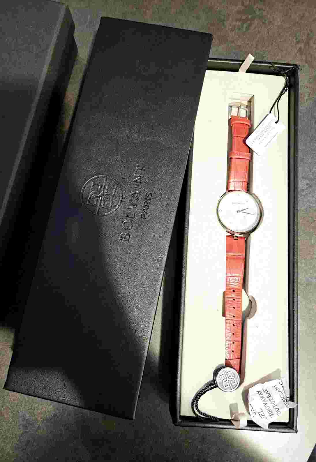 Bolvaint Vainui Mother-of-Pearl Ladies Watch. Garnet Red And Silver.