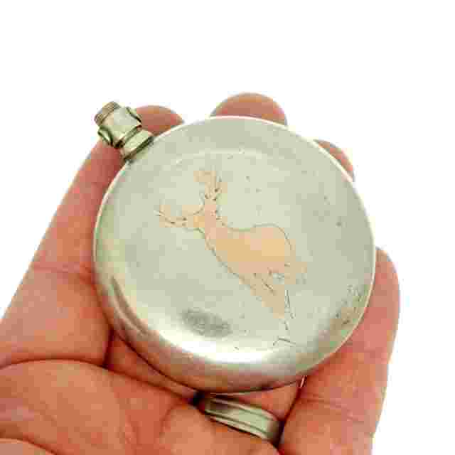 Antique Crescent TWO TONE Sterling and Gold Inlay Stag Deer Pocket Watch Case