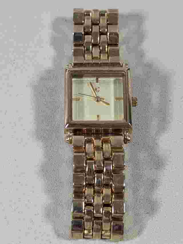 Charming Charlie Gold Tone Dial Square Case Stainless Steel Bracelet Band Watch