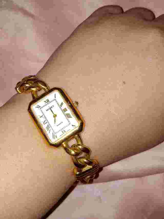 Vintage MONET Women’s Quartz Watch Rectangle Gold Tone Chain Bracelet