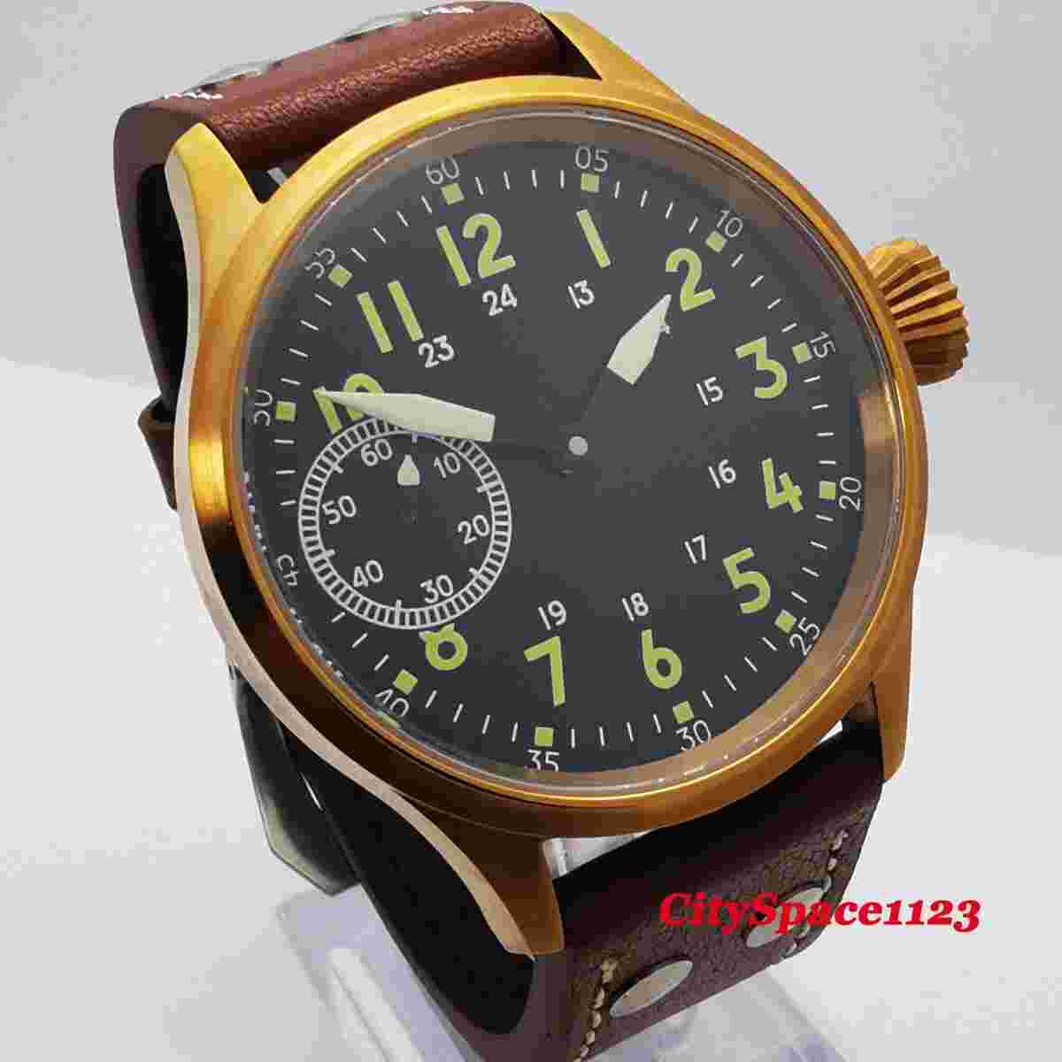43mm Corgeut Sterile black dial sapphire luminous hand winding 6497 men watch