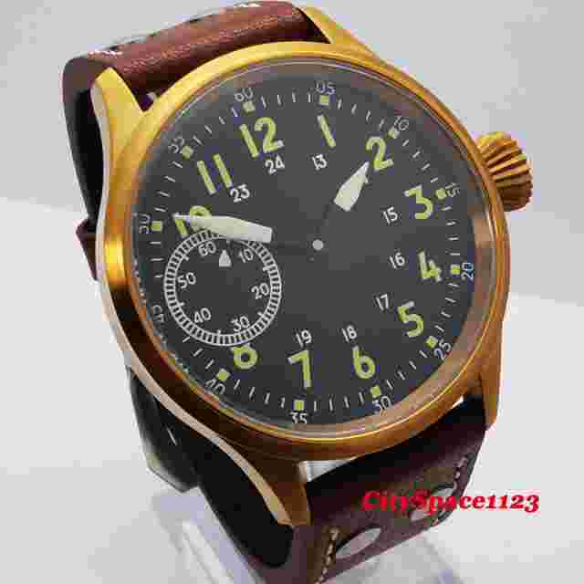 43mm Corgeut Sterile black dial sapphire luminous hand winding 6497 men watch