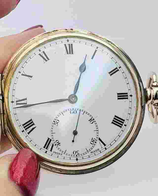 Antique 9ct Yellow Gold Pocket Watch 1923 Full Hunter Roman Numerals Seconds