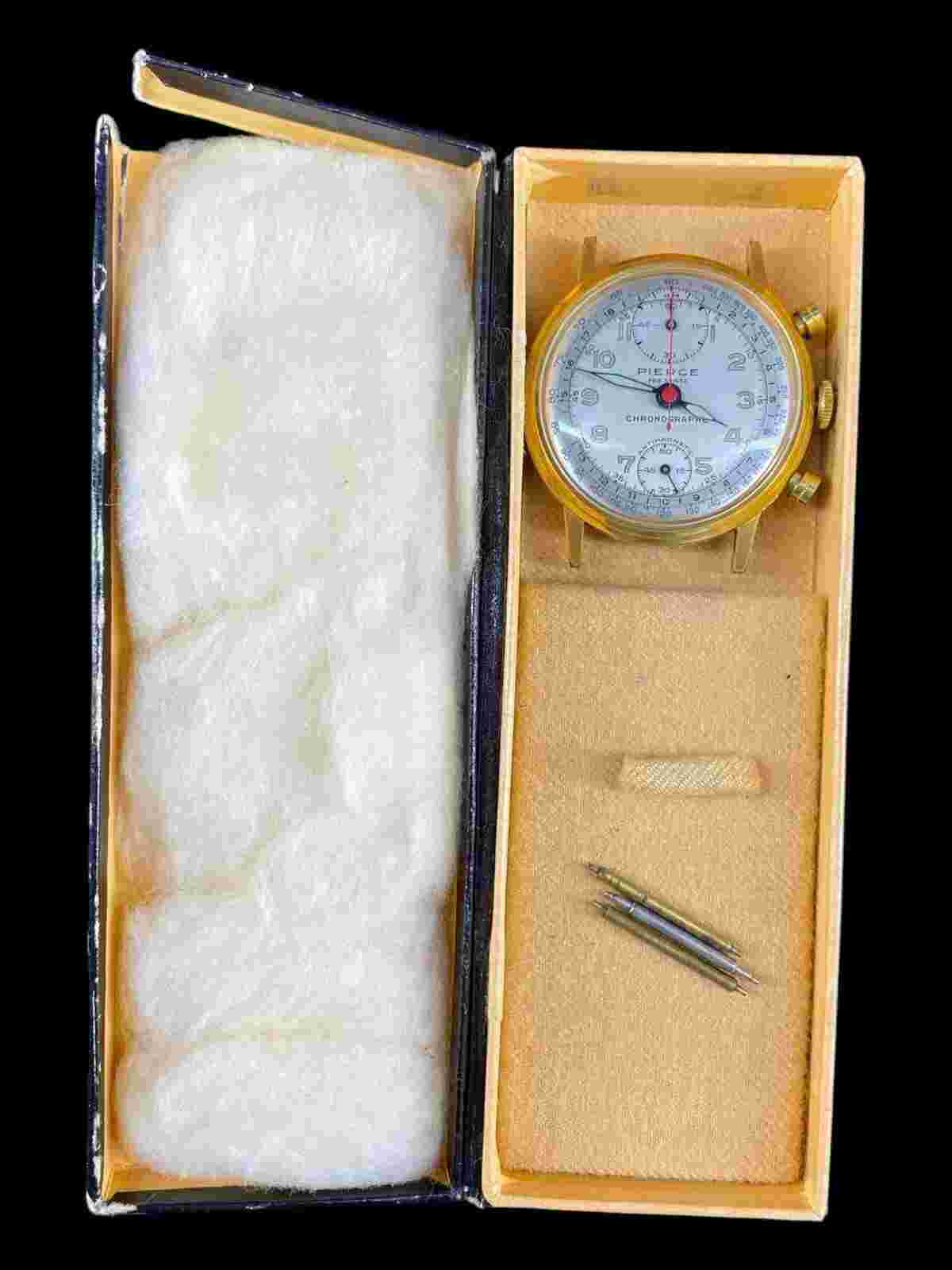 Vintage Pierce Chronograph Men’s Wristwatch Watch 2 Registers EX+ Original Box