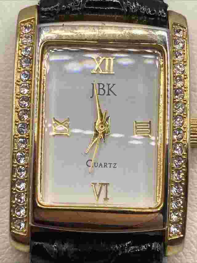 JBK Jacqueline Kennedy Ladies 21mm Watch Gold Tone White Dial Black Band-RUNS