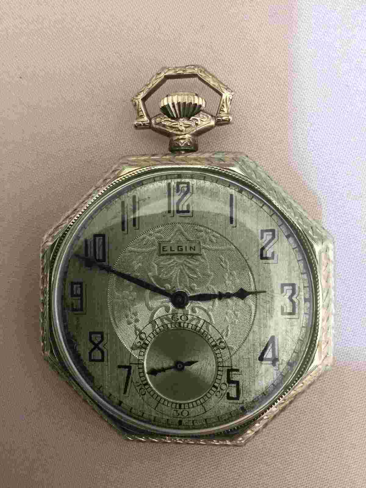 Vintage Elgin Pocket Watch 17 Jewels White Gold.