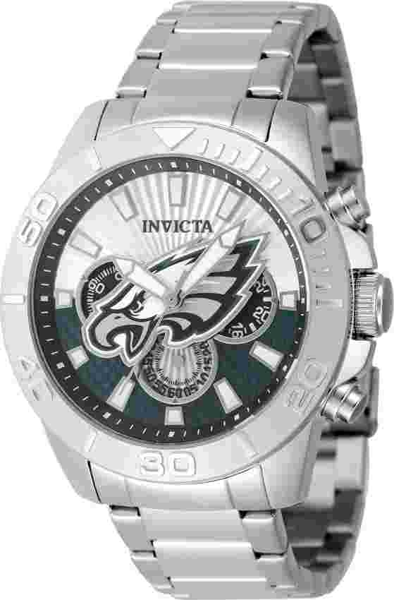 Invicta Mens Philadelphia Eagles Quartz White Steel Chronograph 45mm Watch 47937