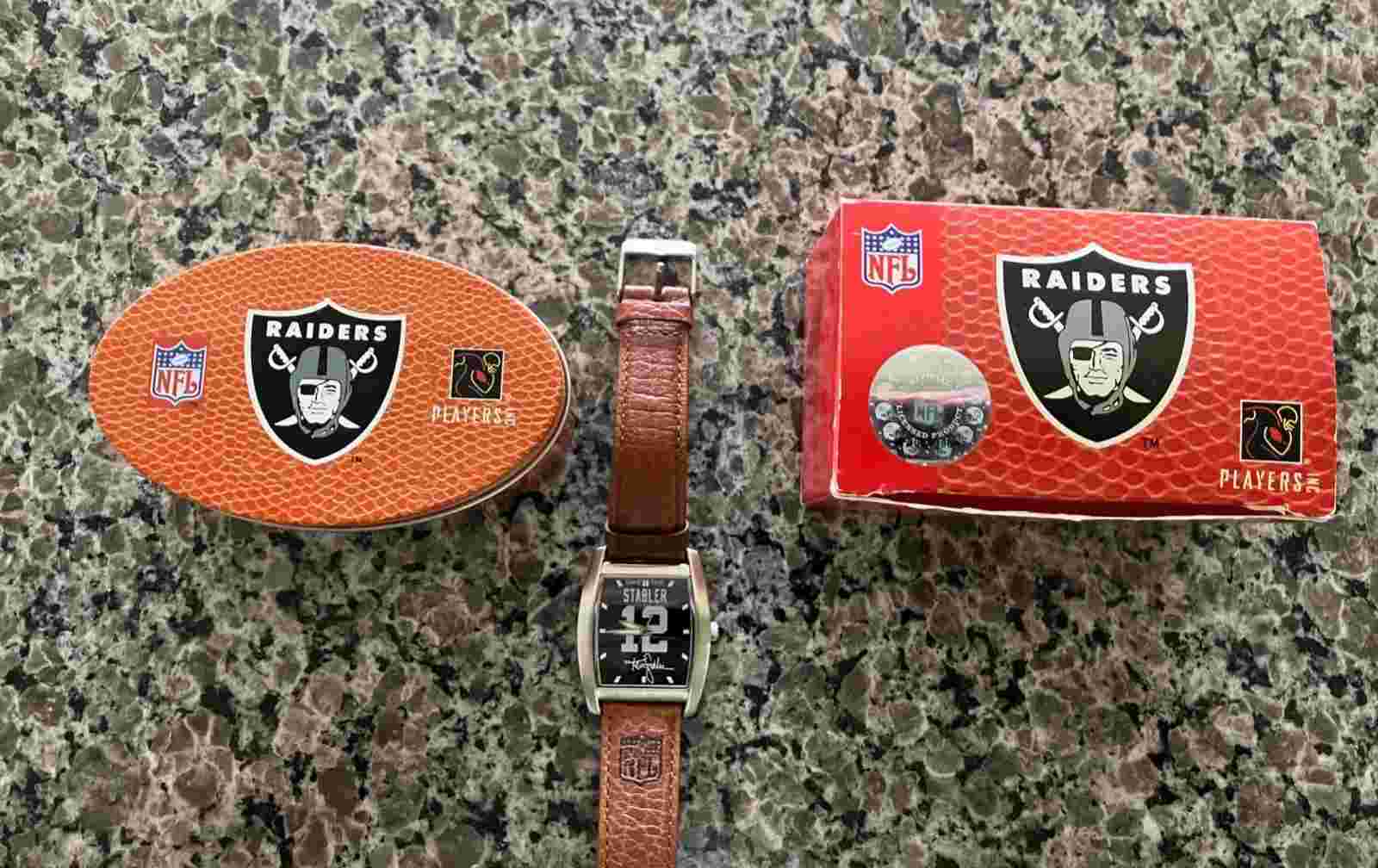 VINTAGE KEN STABLER "SNAKE" OAKLAND RAIDERS NFL WATCH WITH COLLECTOR BOX