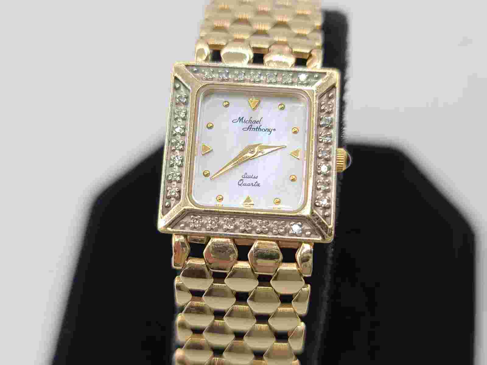 14k Yellow Gold Michael Anthony Ladies Wristwatch w/Diamonds -UESD- W95