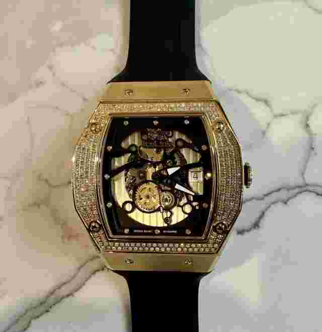 Icelink Alpha C-23 Goldtone 1ct Genuine Diamond Watch Box And Papers RM Style