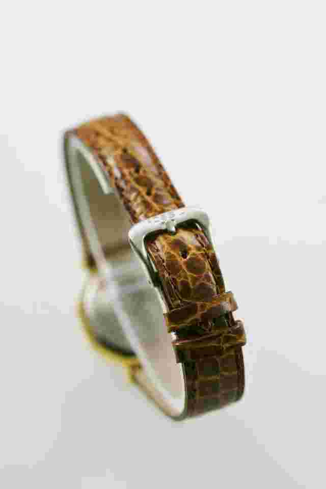 L A Express Watch Womens Stainless Gold Leather Brown Water Res White Quartz