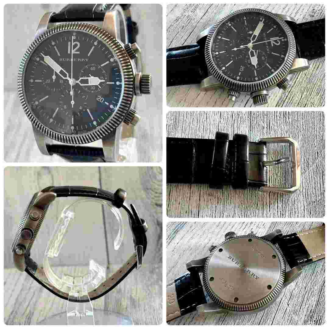 Burberry Utilitarian Nova Check Leather Strap Chronograph Watch BU7815