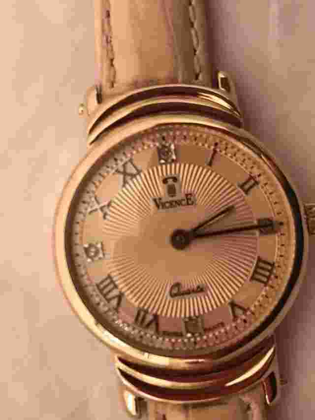 Vicence 14K Gold Women’s Watch Roman #s Diamond Accents 3 Leather Straps Italy