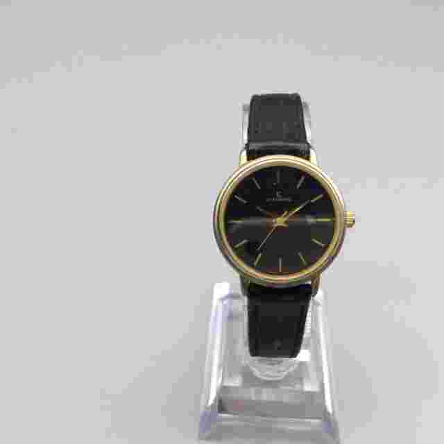 Vintage Le Chateau Watch Women 26mm Gold Plated Black Leather Band New Battery