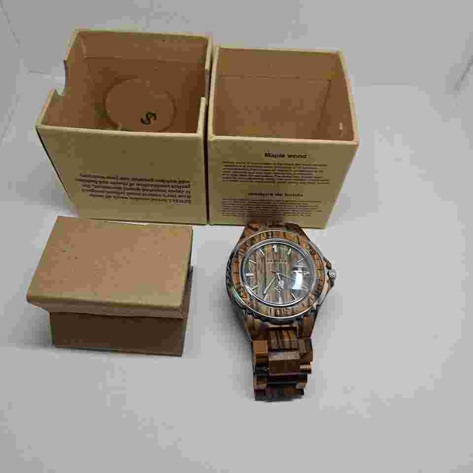 BEWELL WOODEN WATCH W100BG QUARTZ LUMINOUS MEN'S DATE 47MM BROWN