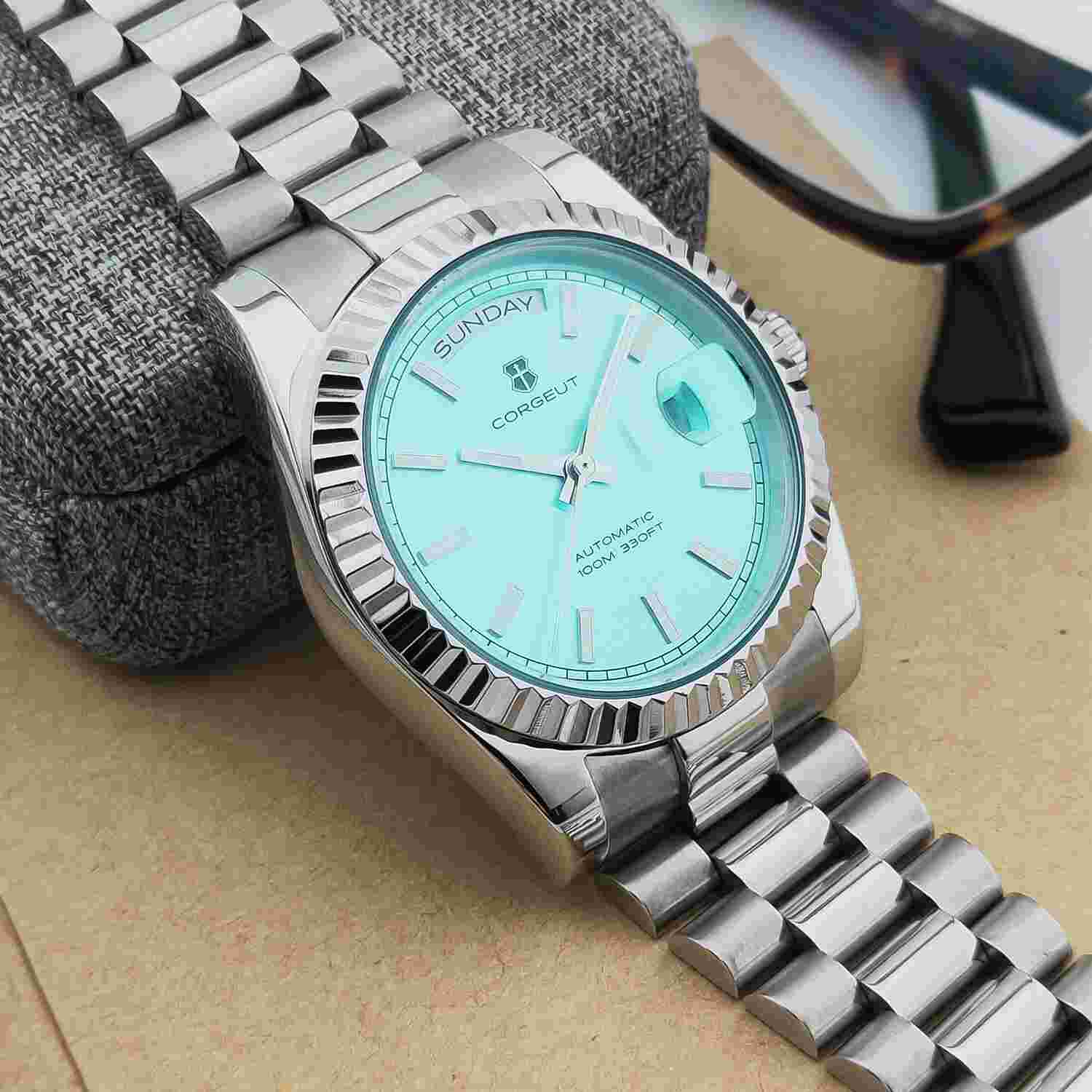 CORGEUT Formal Luxury Automatic Mens ST1644 Mechanical Watch Sapphire Steel Band