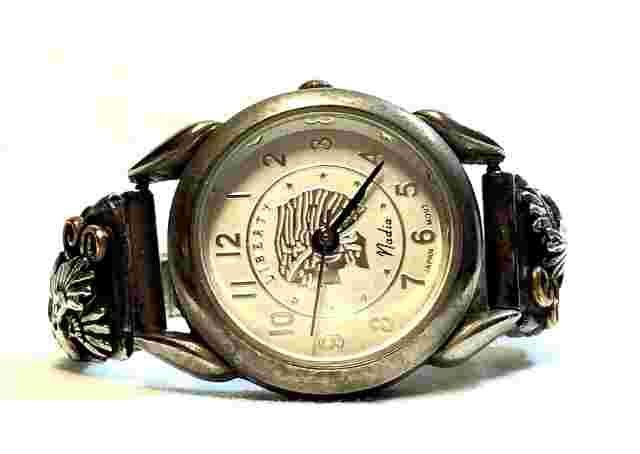 Sterling Silver Band w/Black Hills Gold with Eagles Leaf on Band Liberty Watch