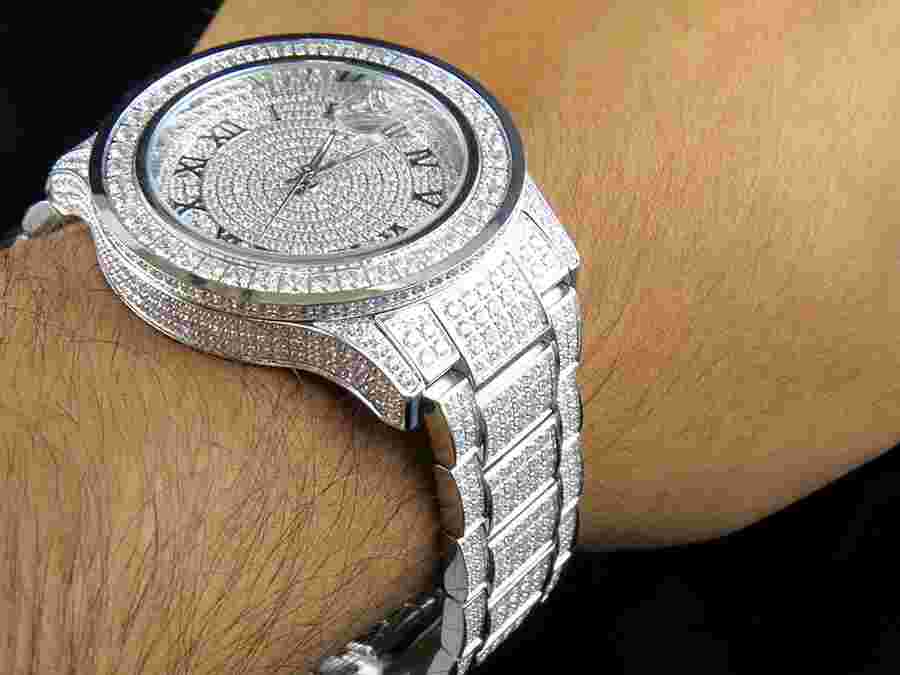 Mens Jewelry Unlimited White Gold Steel Simulated Lab Diamond Watch 45mm Dj-02