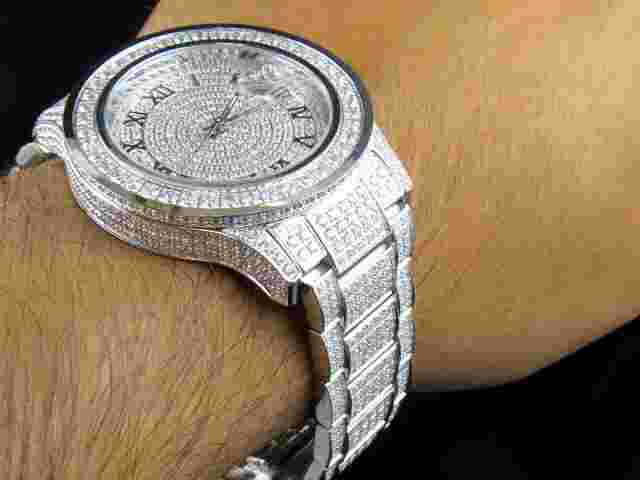 Mens Jewelry Unlimited White Gold Steel Simulated Lab Diamond Watch 45mm Dj-02