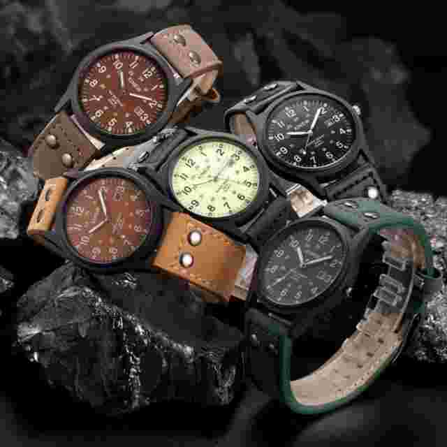 XINEW Classic Men's Waterproof Date Leather Strap Sport Quartz Army Wristwatch