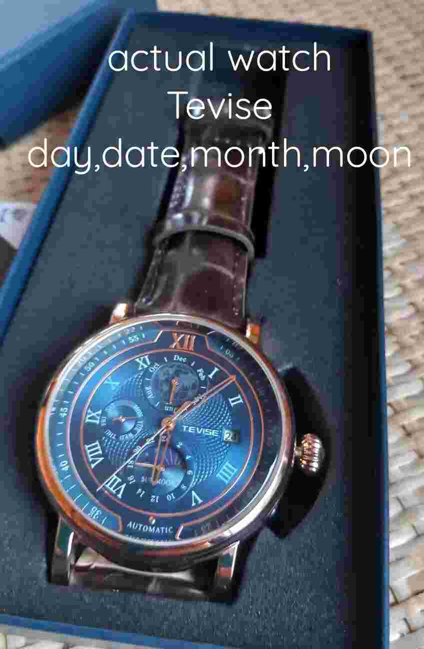 Automatic Mechanical Waterproof Tourbillon Moon Phase,Blue, Tevise  Watch 🇬🇧